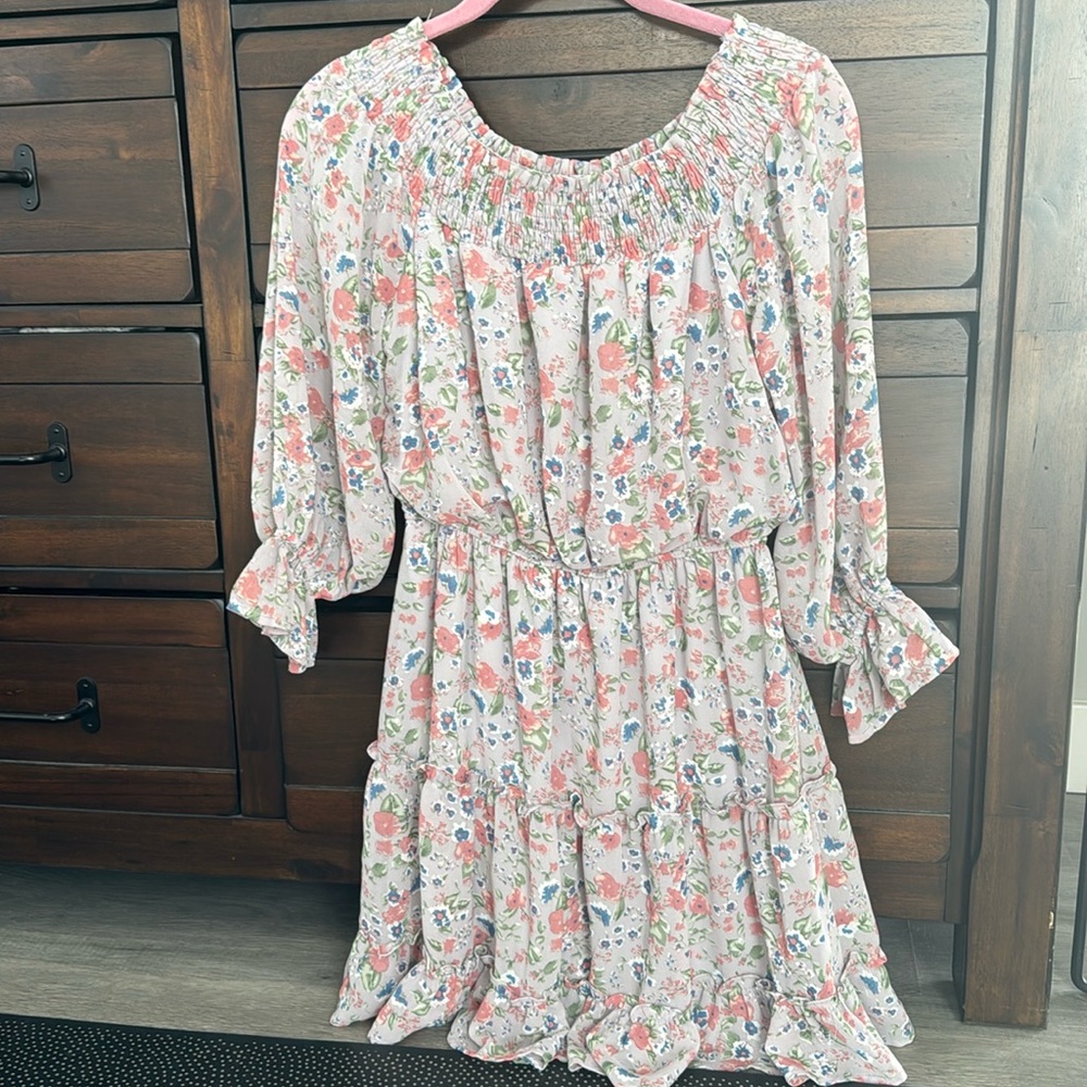 All In Favor off-shoulder purple floral dress